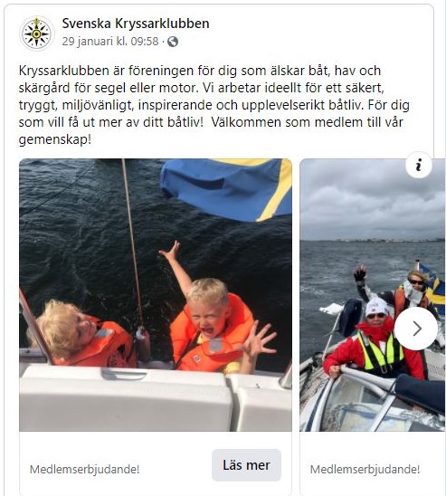 Svenska Kryssarklubbens annons på facebook